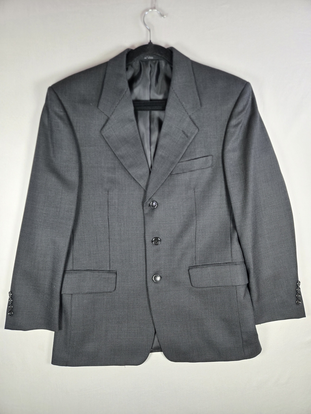 Paulo Solari 38S Athletic Fit 100% Wool Golden Twist Gray Houndstooth Blazer